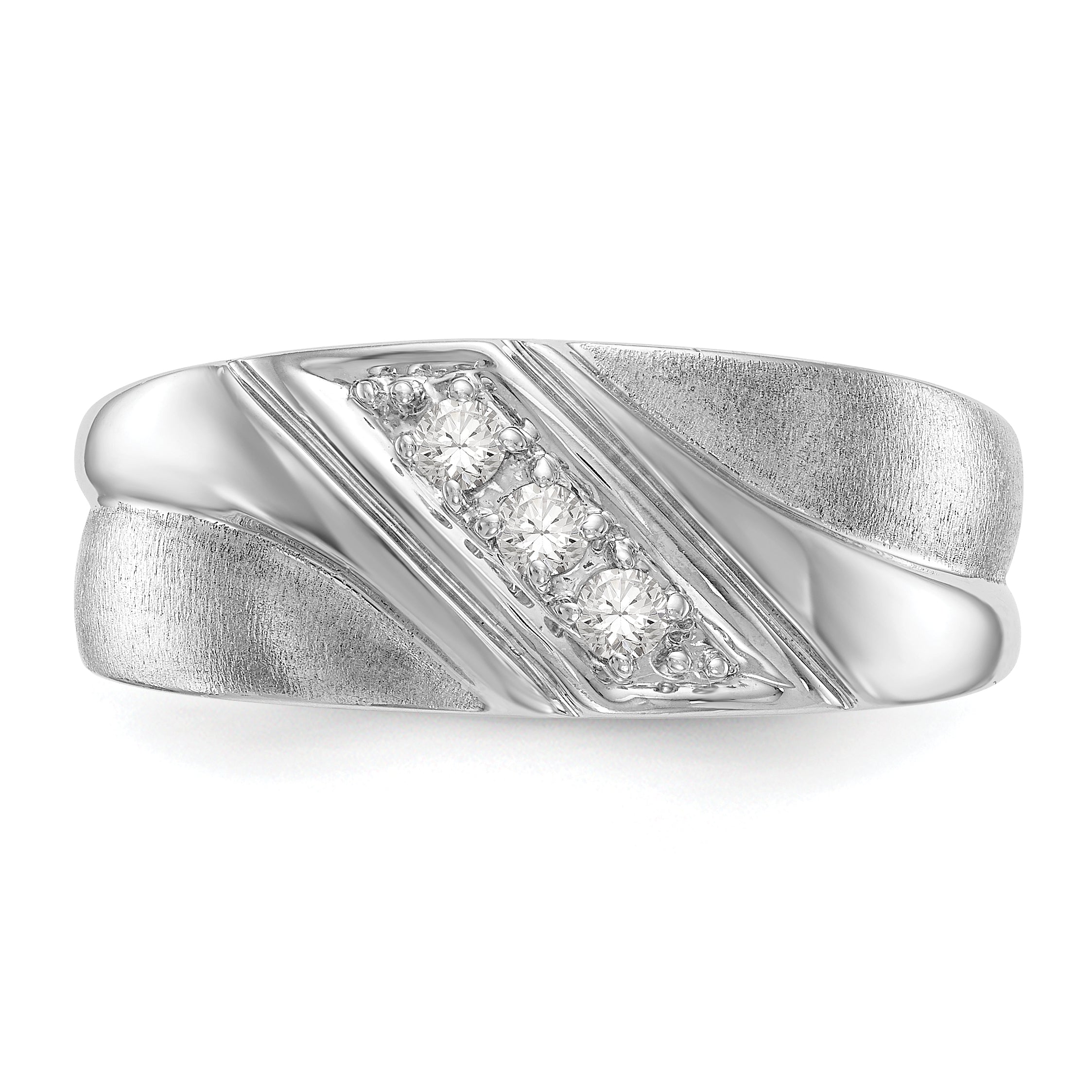 14k White Gold 1/6 carat Lab Grown Diamond VS/SI+ G+ Three Stone Complete Men's Ring