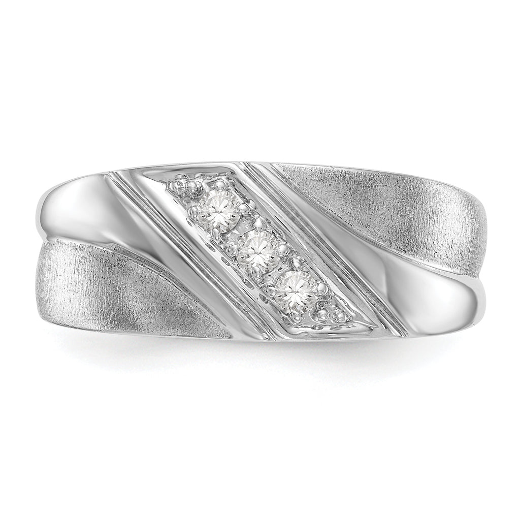14k White Gold 1/6 carat Lab Grown Diamond VS/SI+ G+ Three Stone Complete Men's Ring