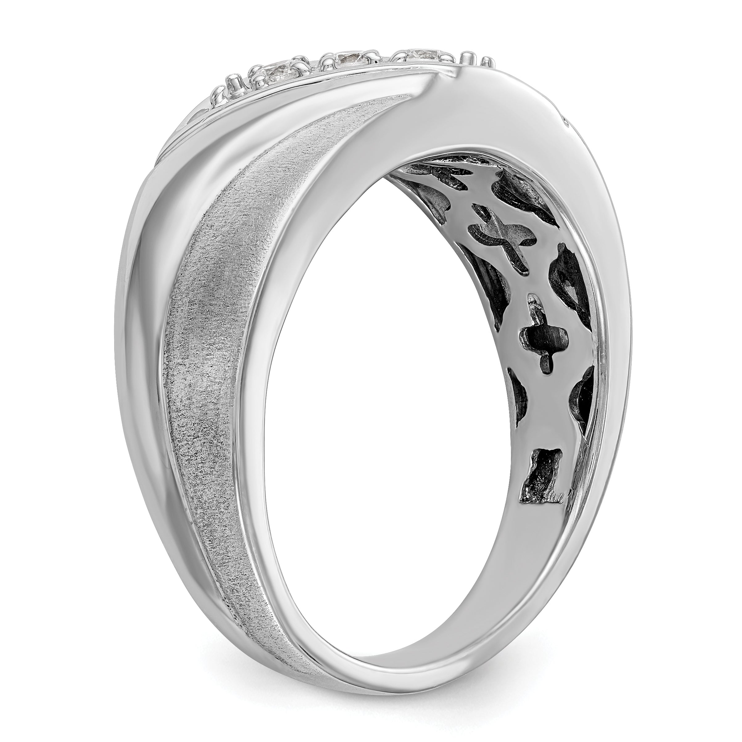 14k White Gold 1/6 carat Lab Grown Diamond VS/SI+ G+ Three Stone Complete Men's Ring