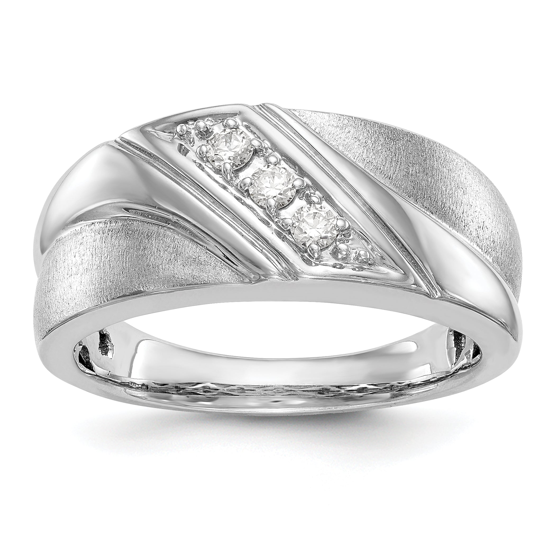 14k White Gold 1/6 carat Lab Grown Diamond VS/SI+ G+ Three Stone Complete Men's Ring Main image