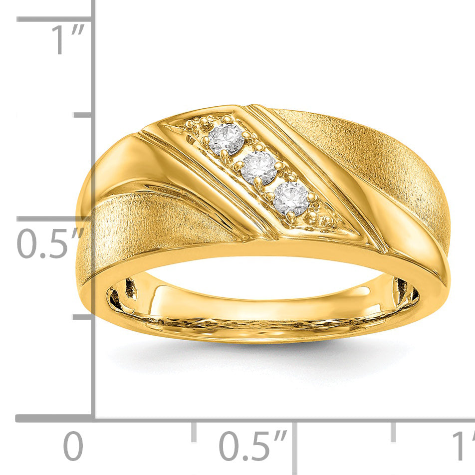 14k 1/6 carat Lab Grown Diamond VS/SI+ G+ Three Stone Complete Men's Ring