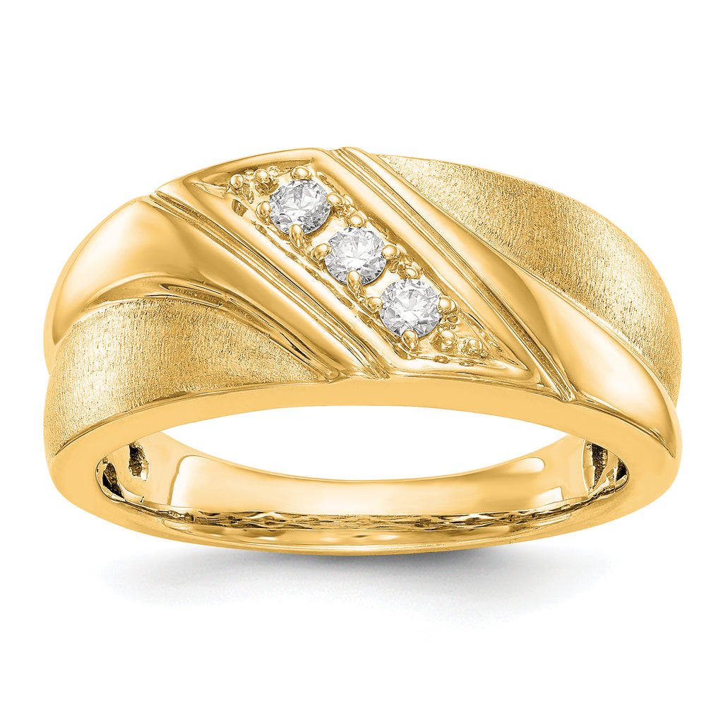 14k 1/6 carat Lab Grown Diamond VS/SI+ G+ Three Stone Complete Men's Ring