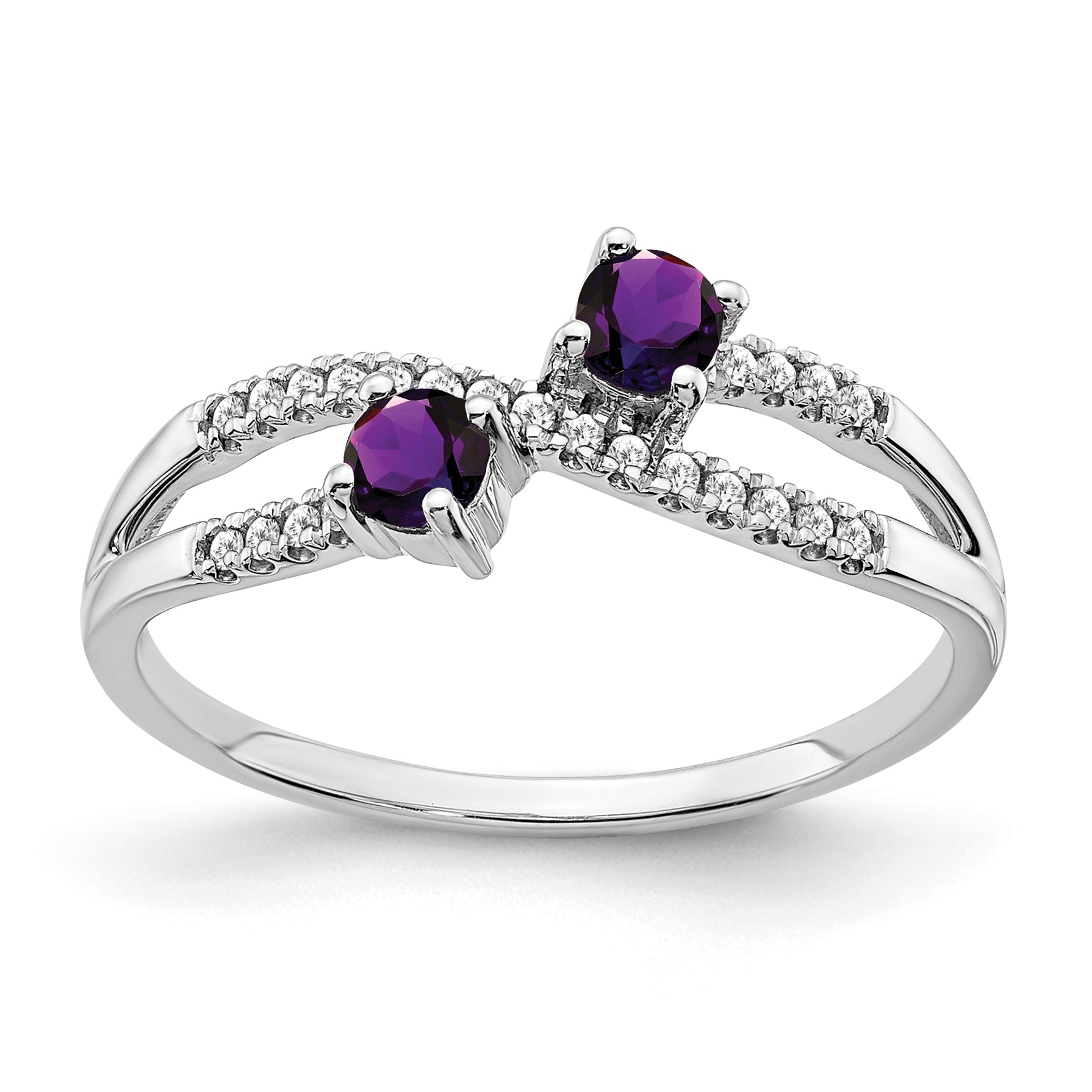 14k White Gold Two-stone Amethyst and Diamond Ring Main image