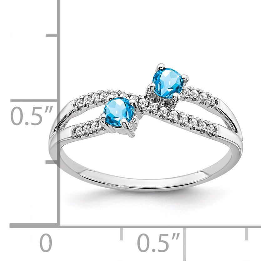 14k White Gold Two-stone Blue Topaz and Diamond Ring Secondary image