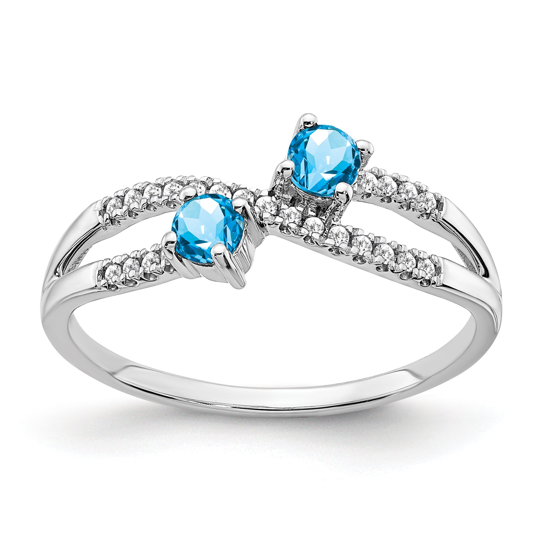 14k White Gold Two-stone Blue Topaz and Diamond Ring Main image