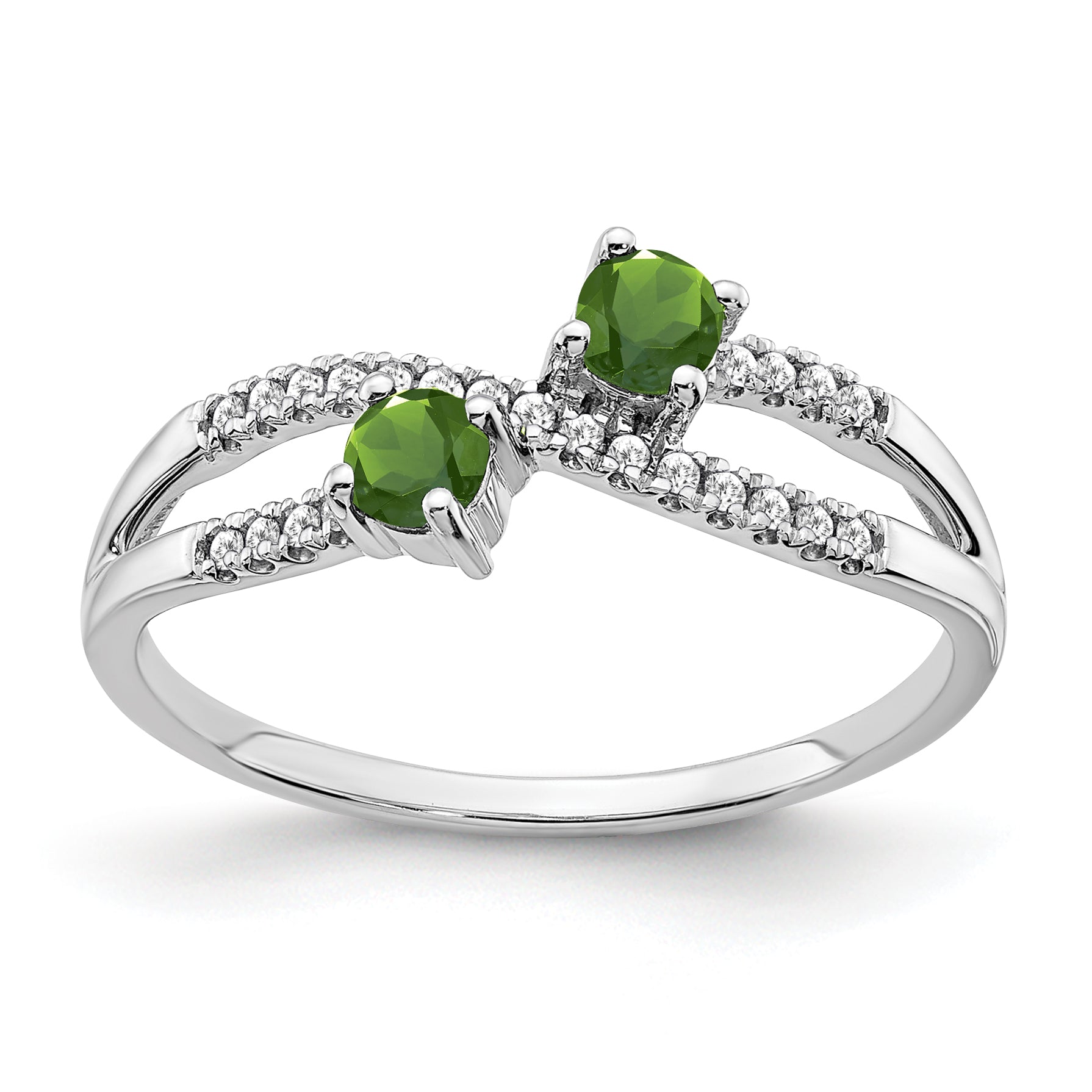 14k White Gold Two-stone Peridot and Diamond Ring Main image