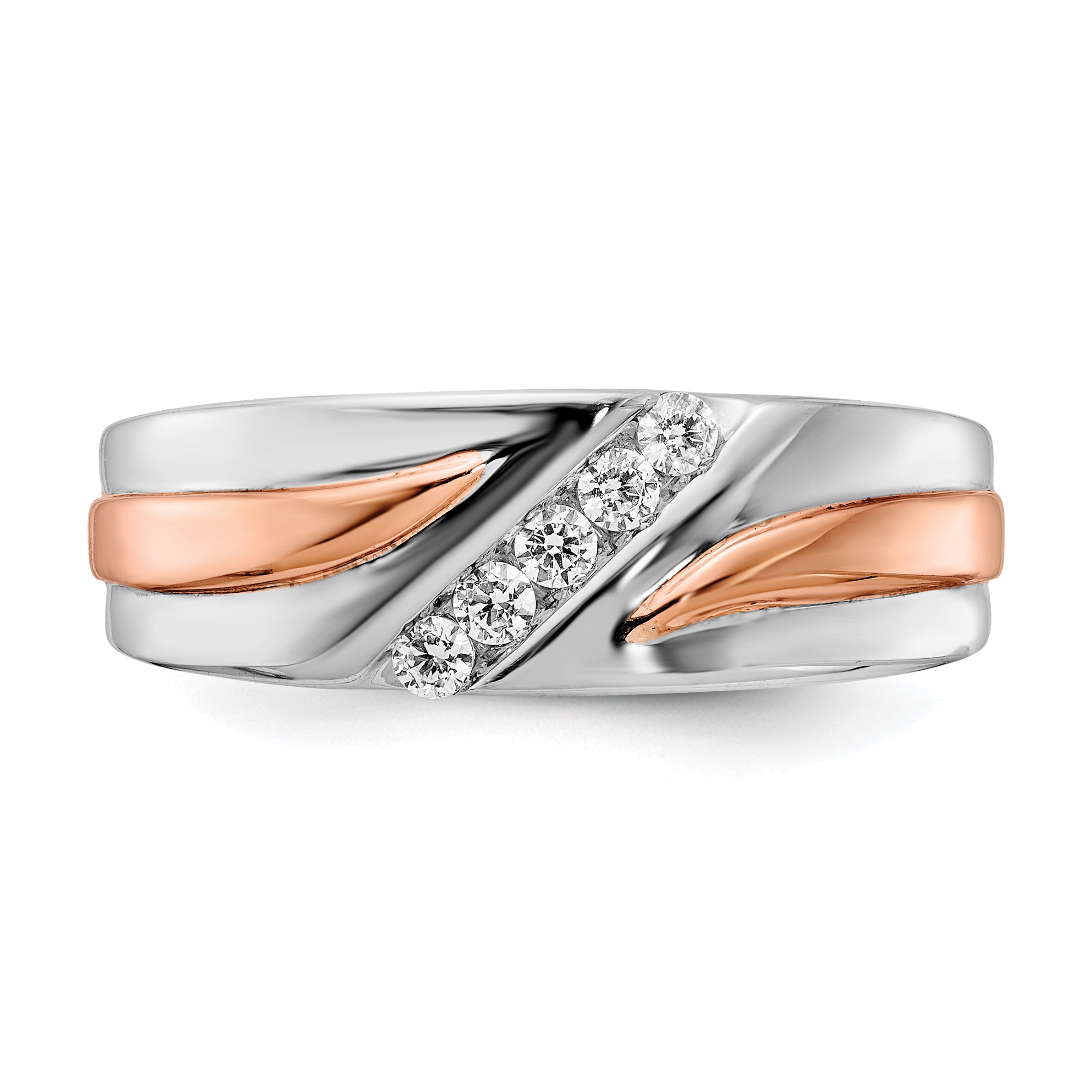 14k Two-tone Rose and White Gold 1/5 carat Lab Grown Diamond VS/SI+ G+ Five Stone Complete Men's Ring