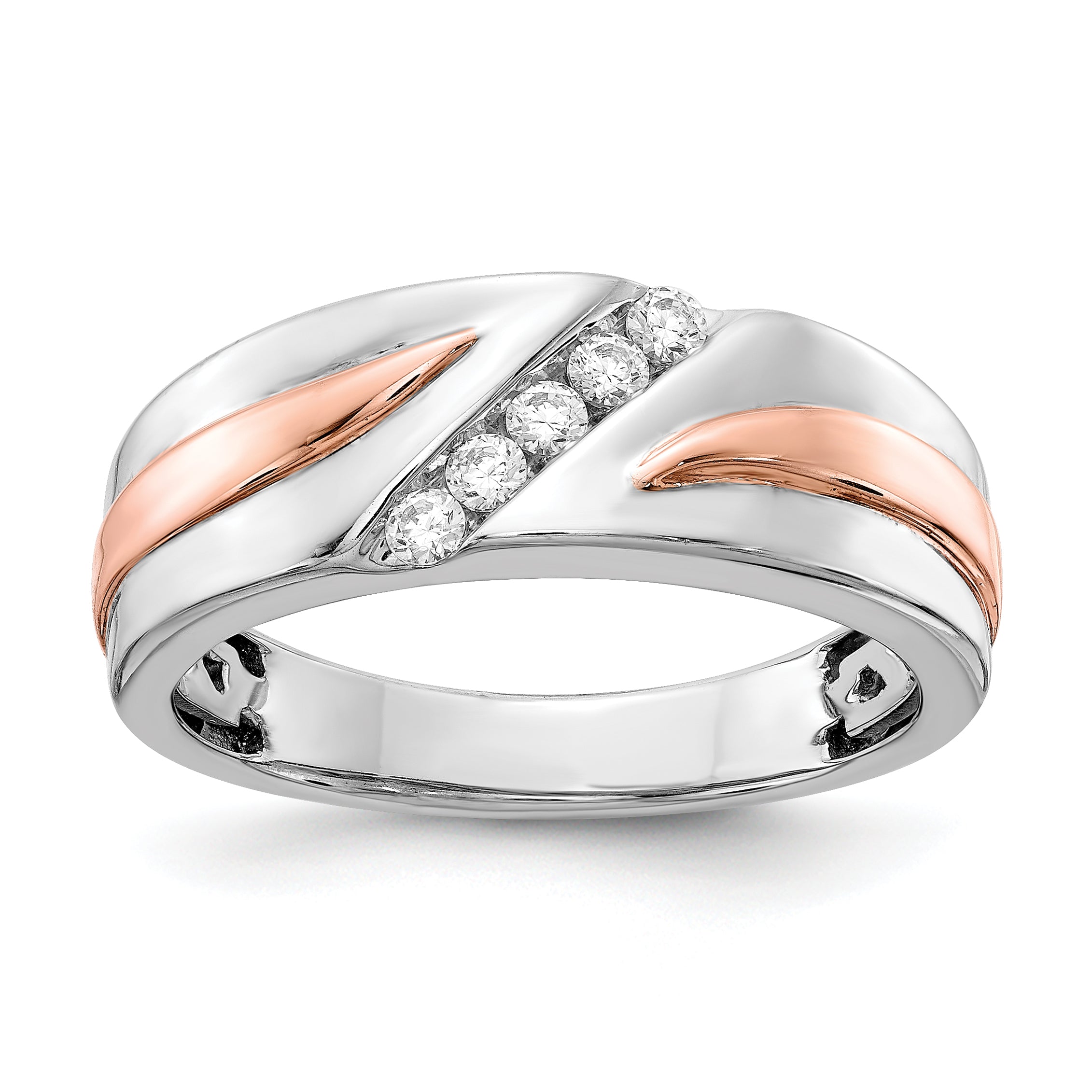 14k Two-tone Rose and White Gold 1/5 carat Lab Grown Diamond VS/SI+ G+ Five Stone Complete Men's Ring