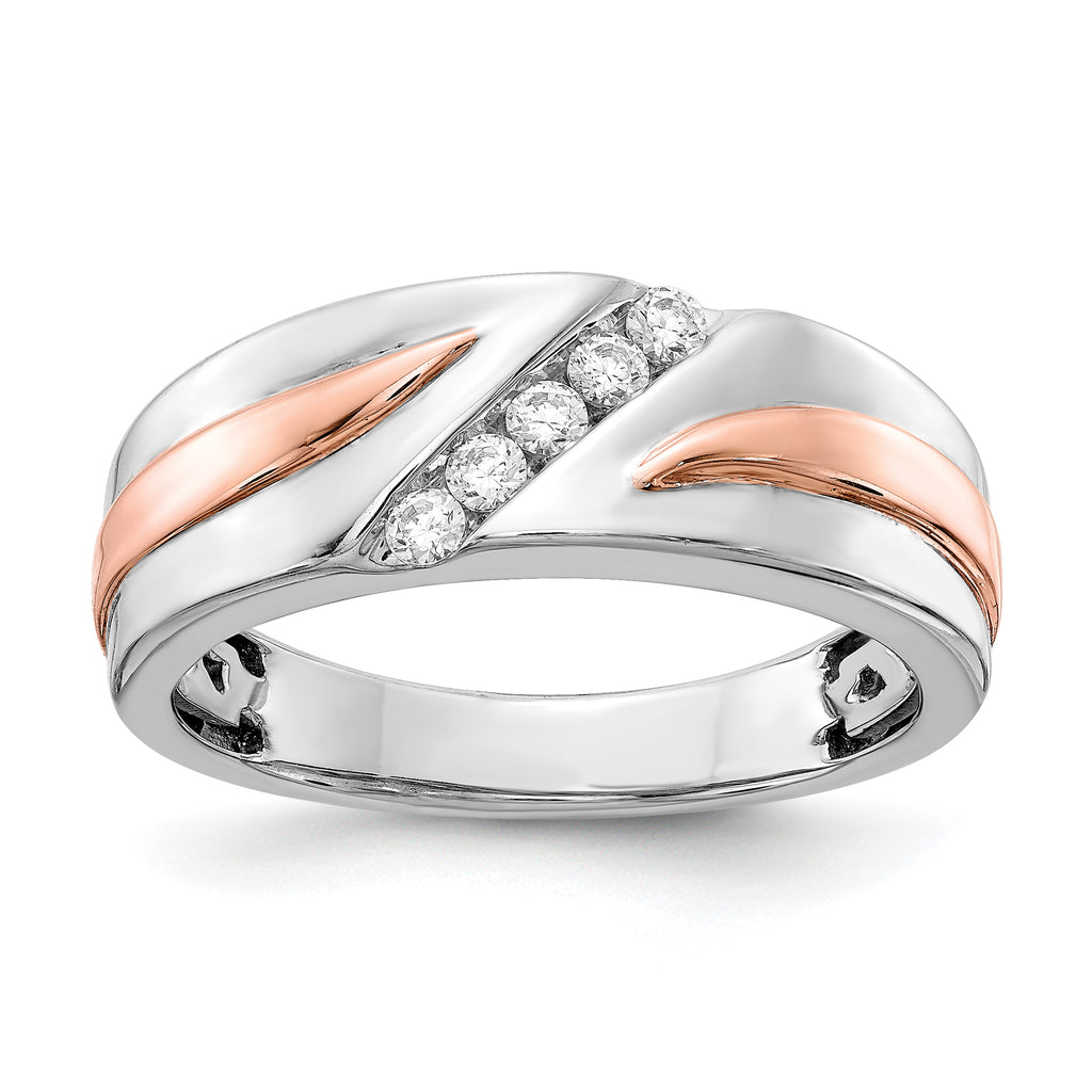 14k Two-tone Rose and White Gold 1/5 carat Lab Grown Diamond VS/SI+ G+ Five Stone Complete Men's Ring