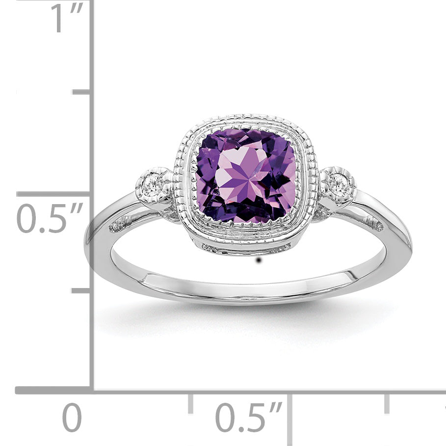 14k White Gold Cushion Amethyst and Diamond Ring Secondary image