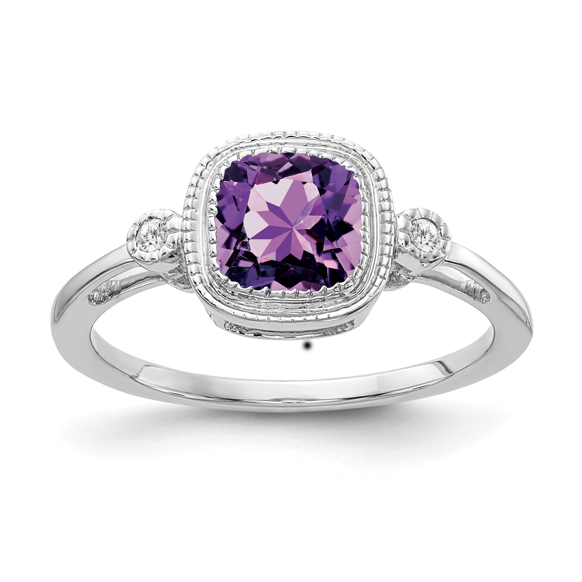 14k White Gold Cushion Amethyst and Diamond Ring Main image
