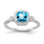 14k White Gold Cushion Blue Topaz and Diamond Ring