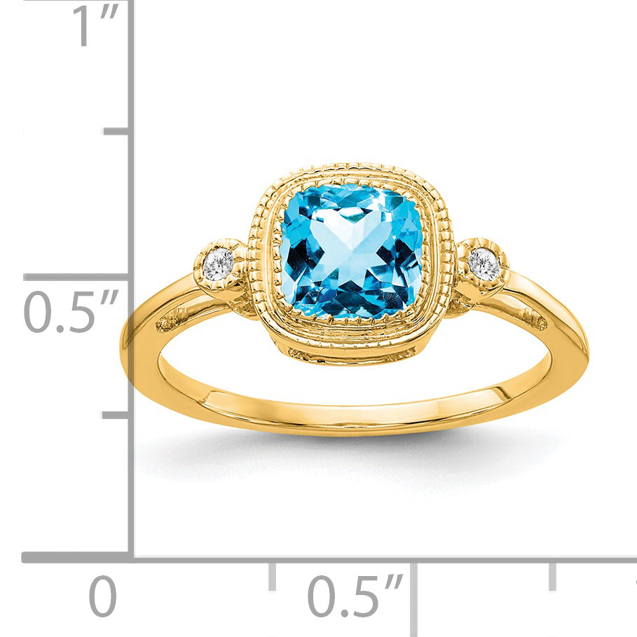 14k Cushion Blue Topaz and Diamond Ring Secondary image
