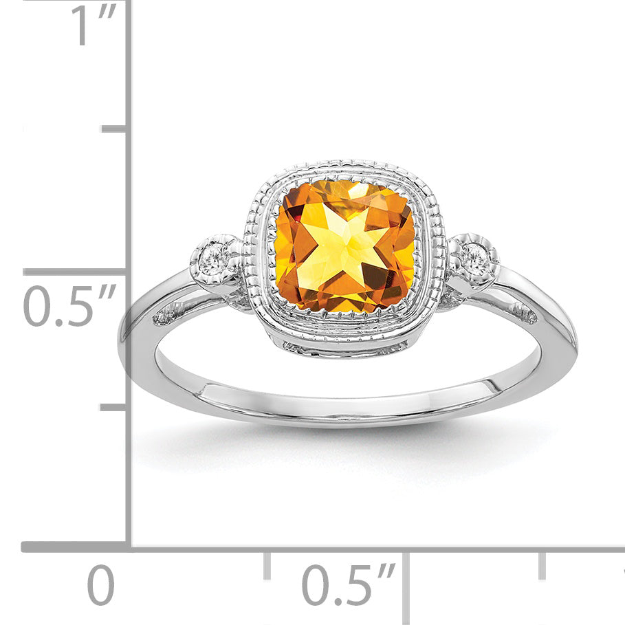 14k White Gold Cushion Citrine and Diamond Ring Secondary image