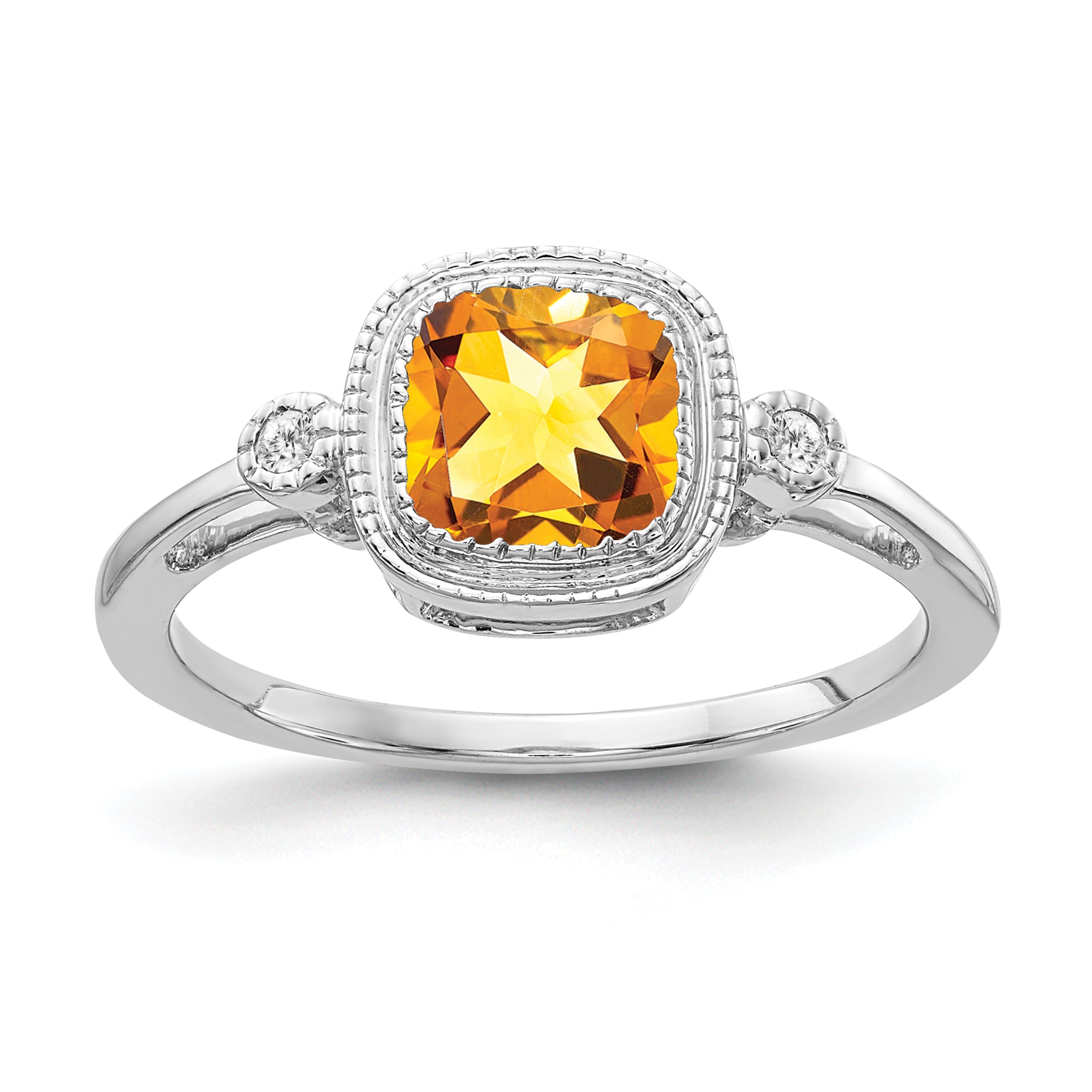 14k White Gold Cushion Citrine and Diamond Ring Main image