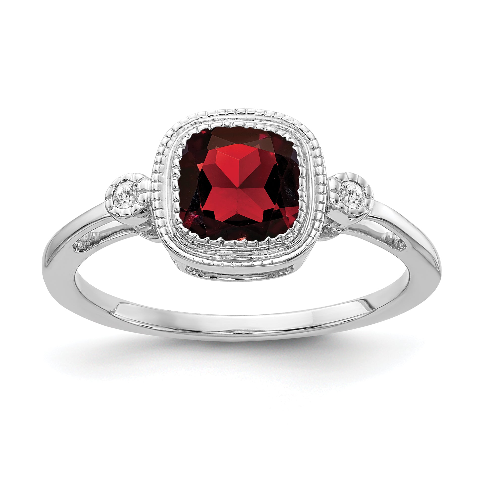 14k White Gold Cushion Garnet and Diamond Ring Main image