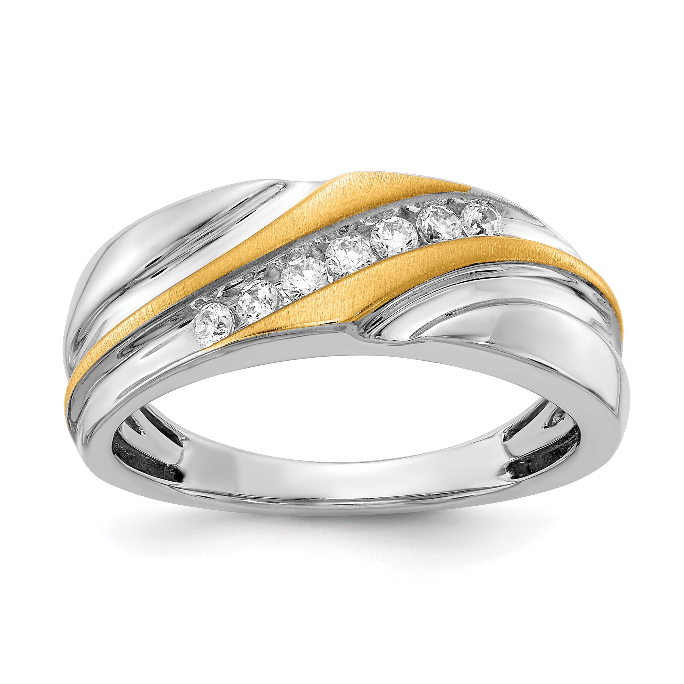 14k Two-tone 1/4 carat Lab Grown Diamond VS/SI+ G+ Seven Stone Complete Men's Ring Main image