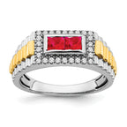 14k Two-tone Ruby and Diamond Mens Ring