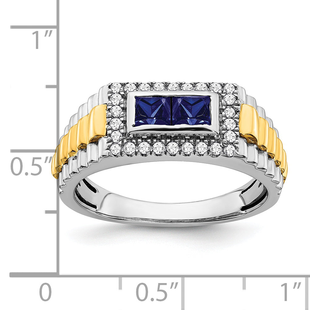 14k Two-tone Sapphire and Diamond Mens Ring Secondary image
