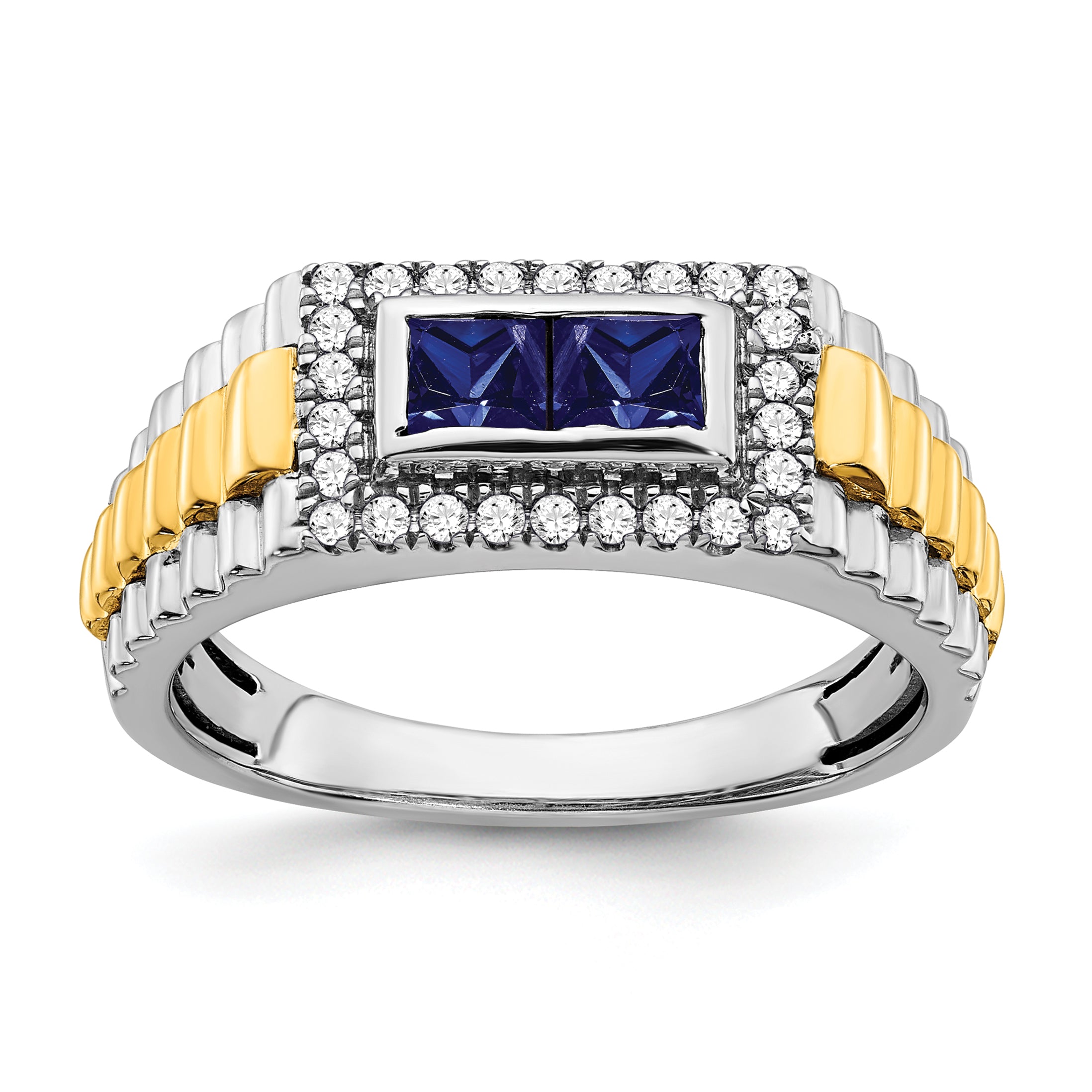 14k Two-tone Sapphire and Diamond Mens Ring Main image