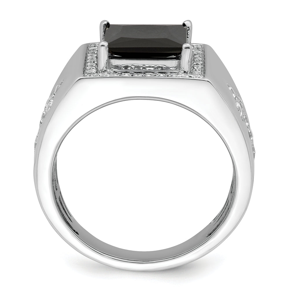14k White Gold Onyx and Diamond Cross Mens Ring