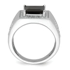 14k White Gold Onyx and Diamond Cross Mens Ring