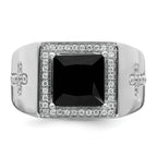 14k White Gold Onyx and Diamond Cross Mens Ring