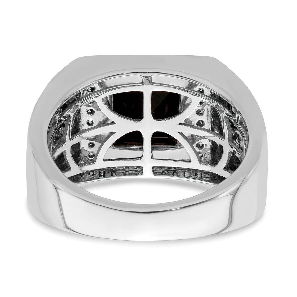 14k White Gold Onyx and Diamond Cross Mens Ring