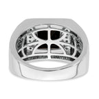 14k White Gold Onyx and Diamond Cross Mens Ring