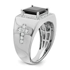 14k White Gold Onyx and Diamond Cross Mens Ring