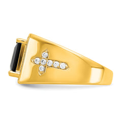 14k Onyx and Diamond Cross Mens Ring