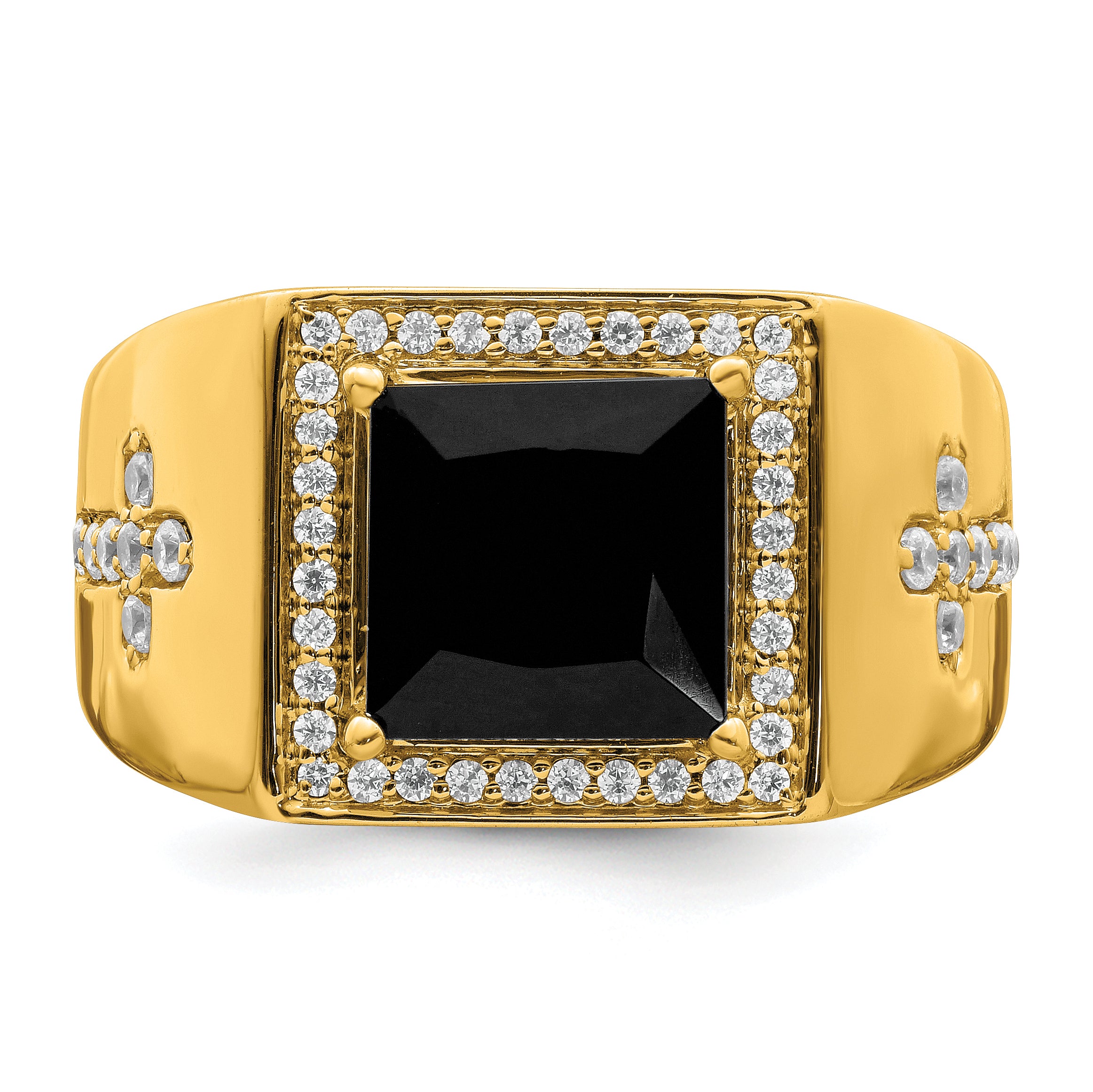 14k Onyx and Diamond Cross Mens Ring