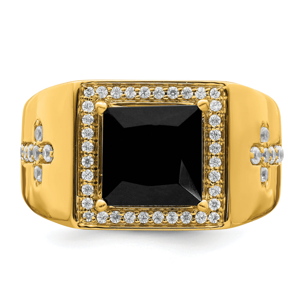 14k Onyx and Diamond Cross Mens Ring