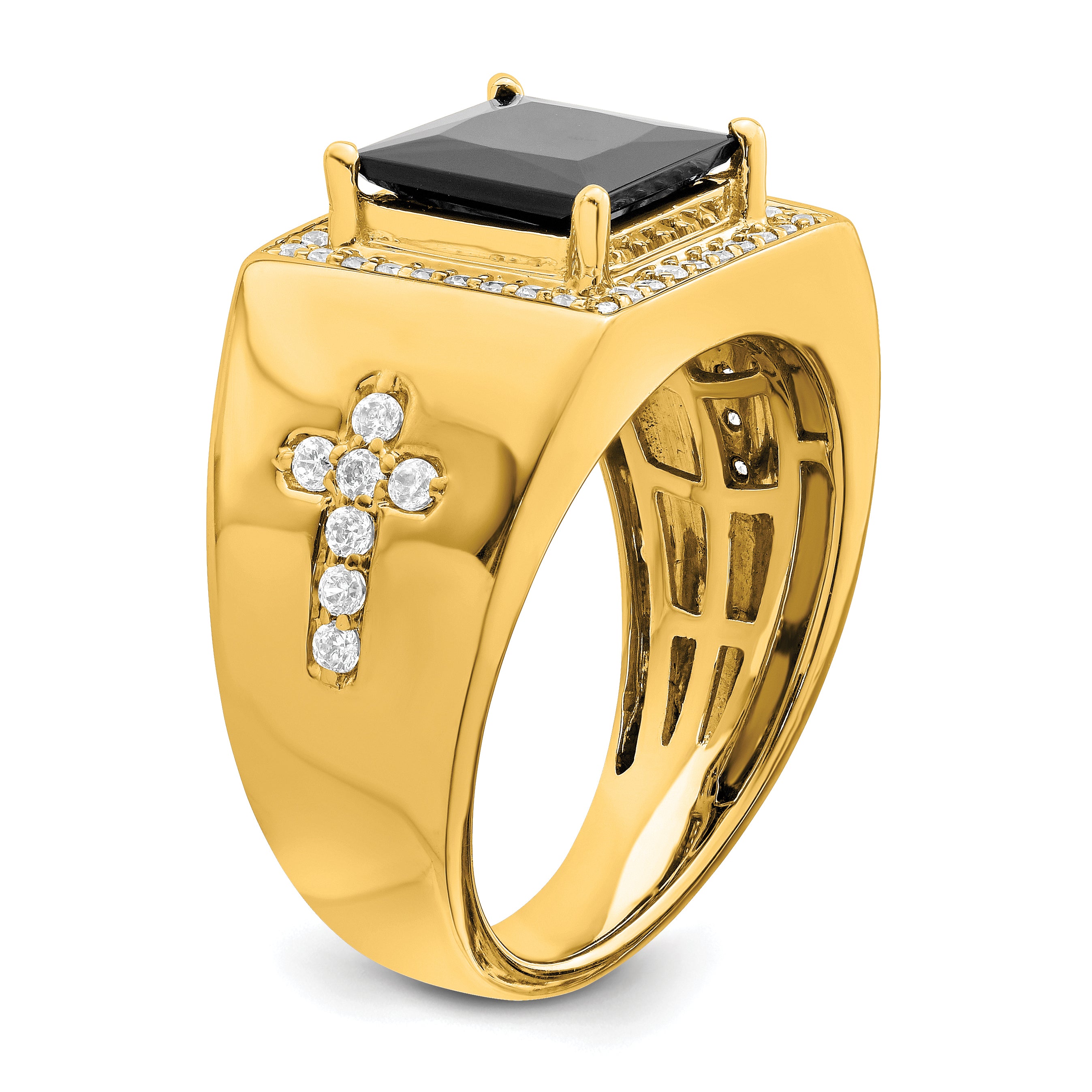 14k Onyx and Diamond Cross Mens Ring