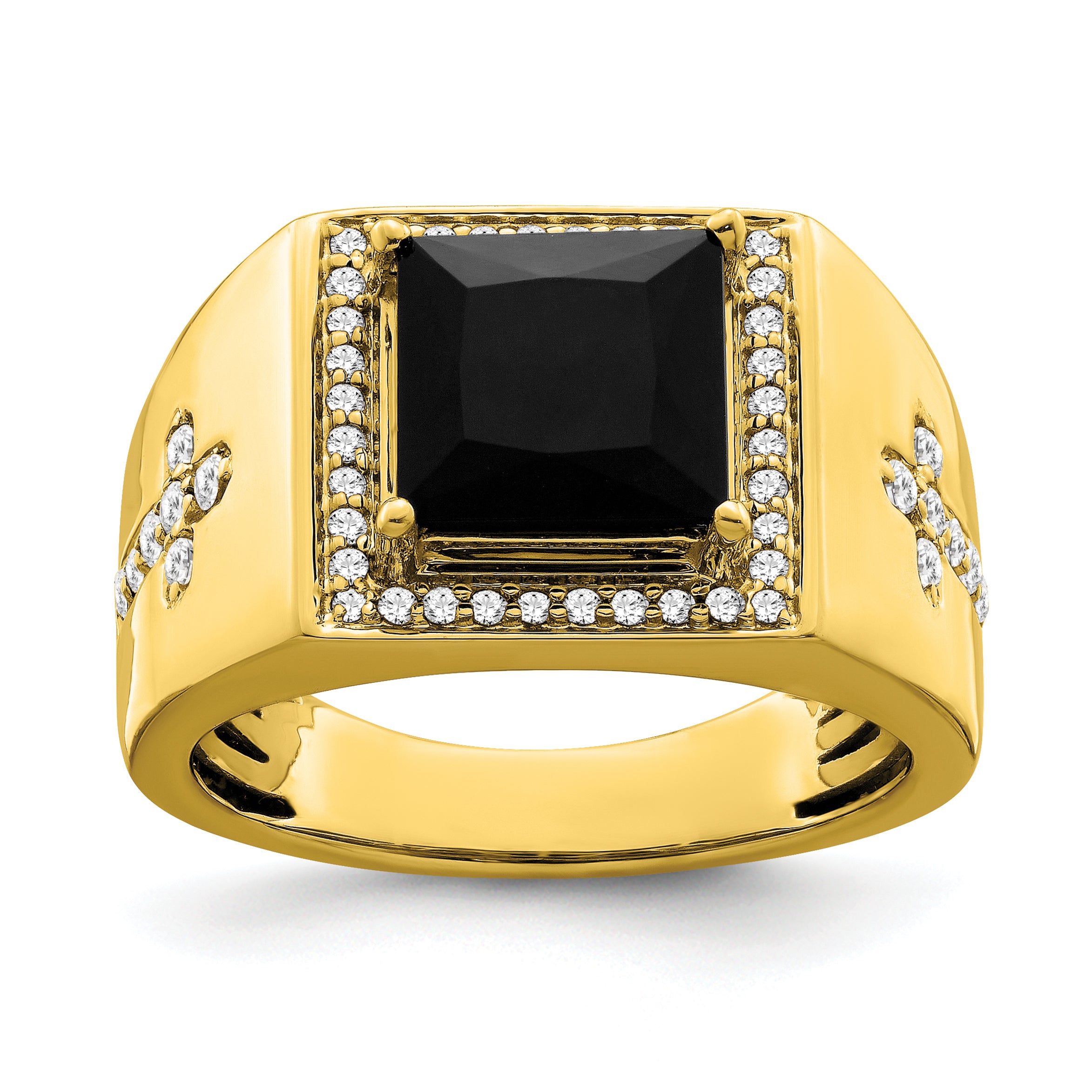 14k Onyx and Diamond Cross Mens Ring Main image