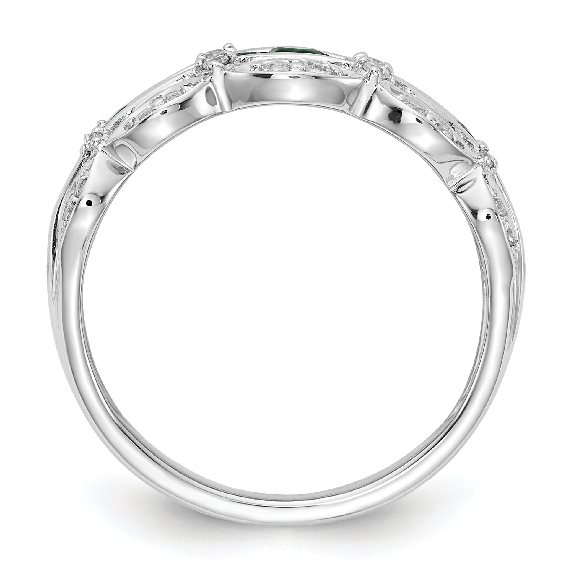 14k White Gold 1/5 carat Lab Grown Diamond VS/SI+ G+ and Lab Created Emerald Complete Fancy Ring