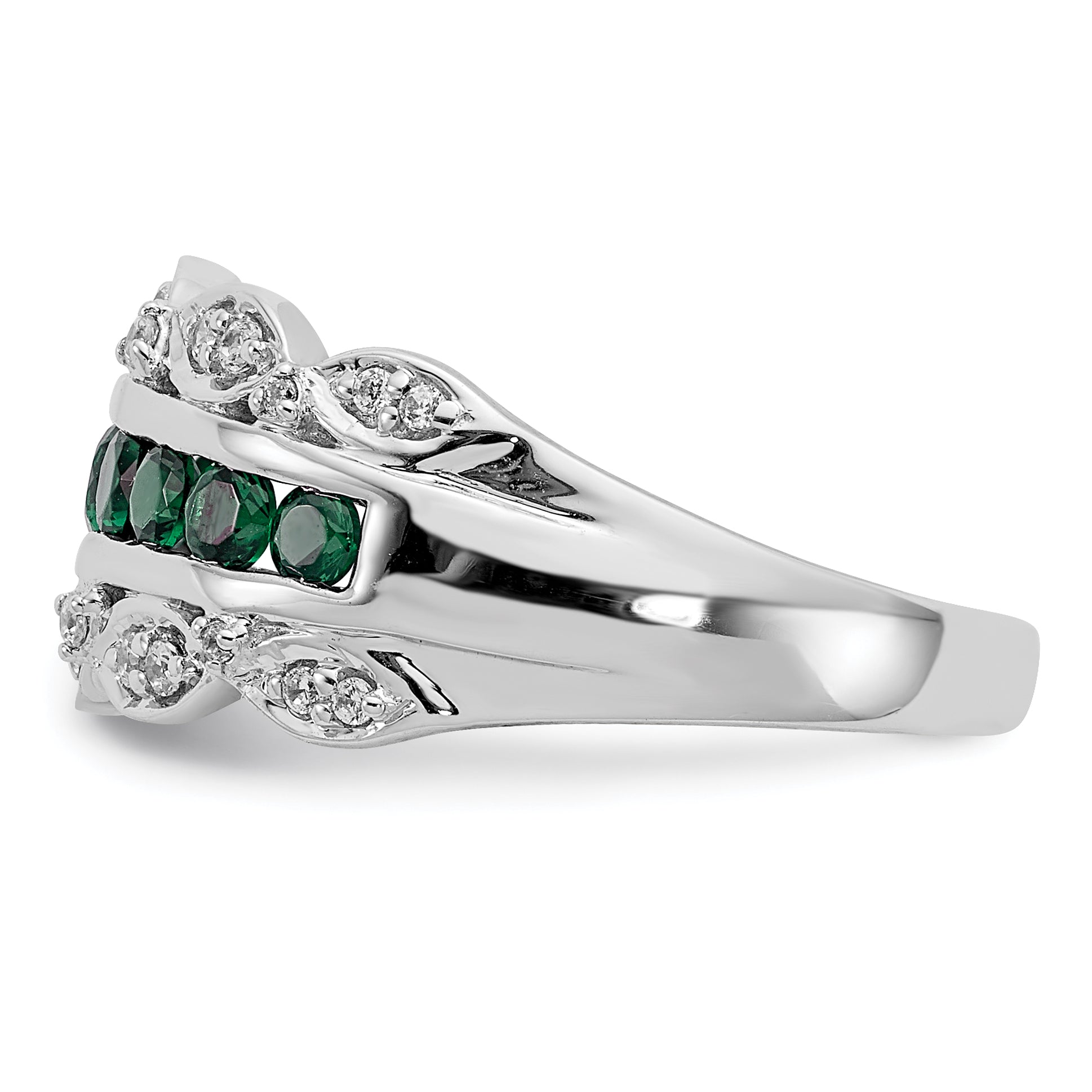 14k White Gold 1/5 carat Lab Grown Diamond VS/SI+ G+ and Lab Created Emerald Complete Fancy Ring