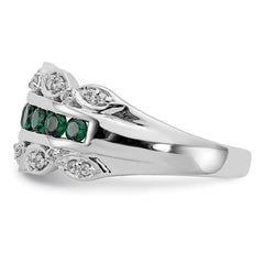 14k White Gold 1/5 carat Lab Grown Diamond VS/SI+ G+ and Lab Created Emerald Complete Fancy Ring
