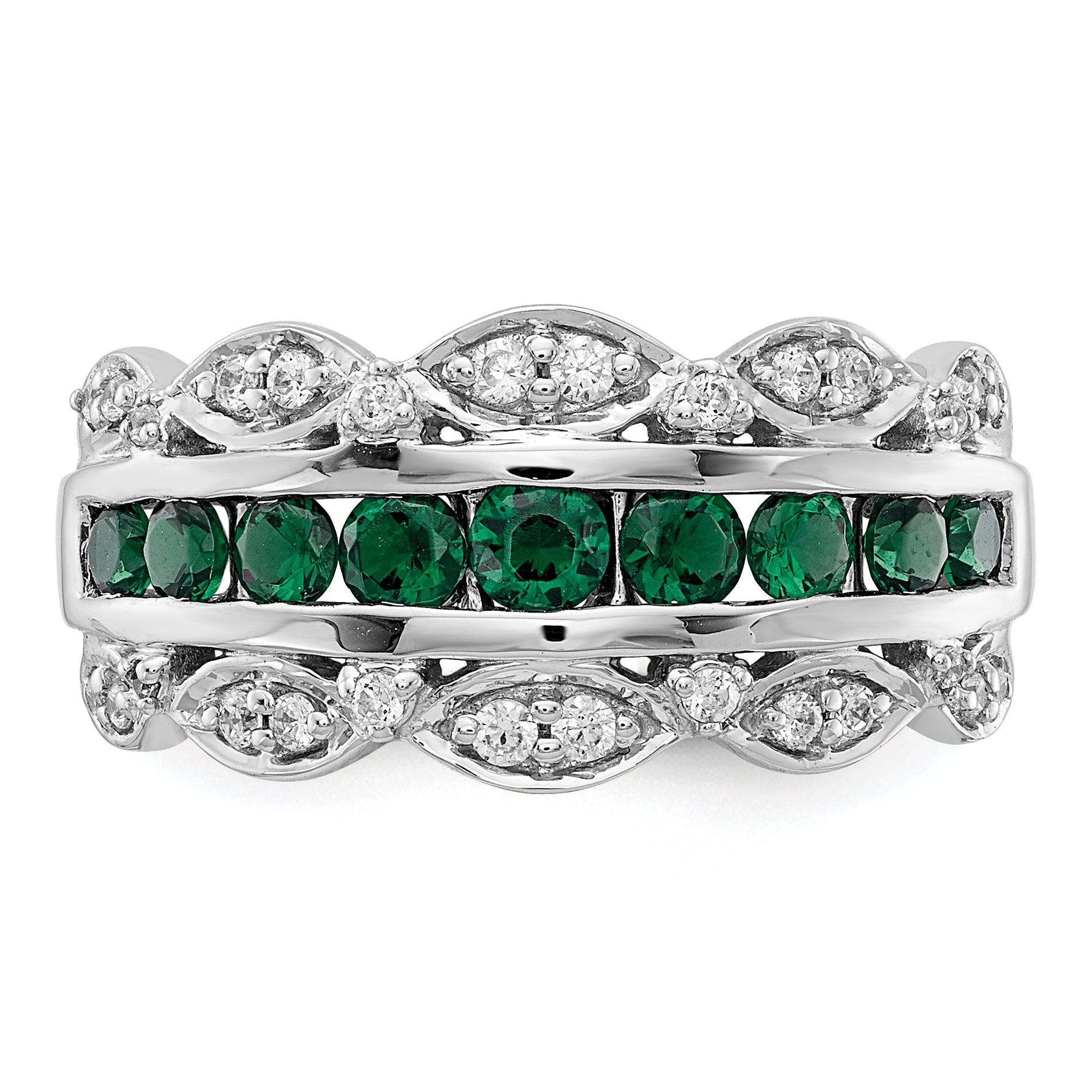 14k White Gold 1/5 carat Lab Grown Diamond VS/SI+ G+ and Lab Created Emerald Complete Fancy Ring