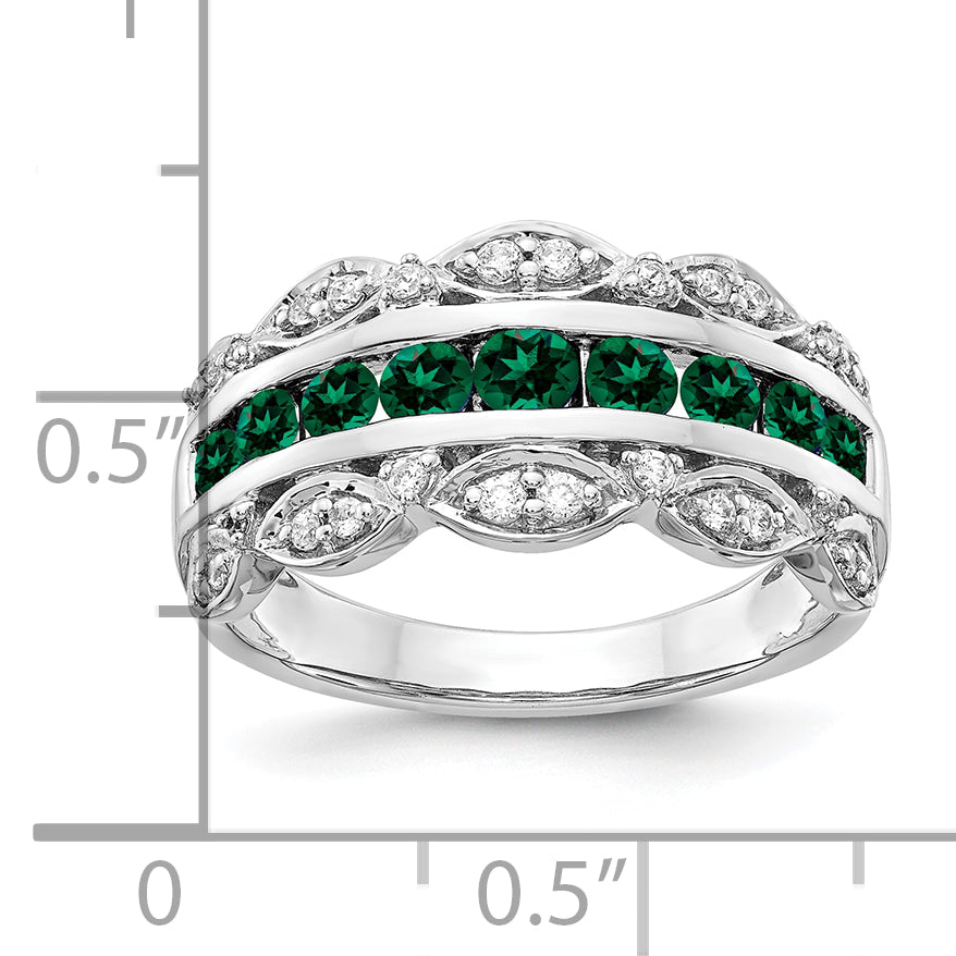 14k White Gold 1/5 carat Lab Grown Diamond VS/SI+ G+ and Lab Created Emerald Complete Fancy Ring