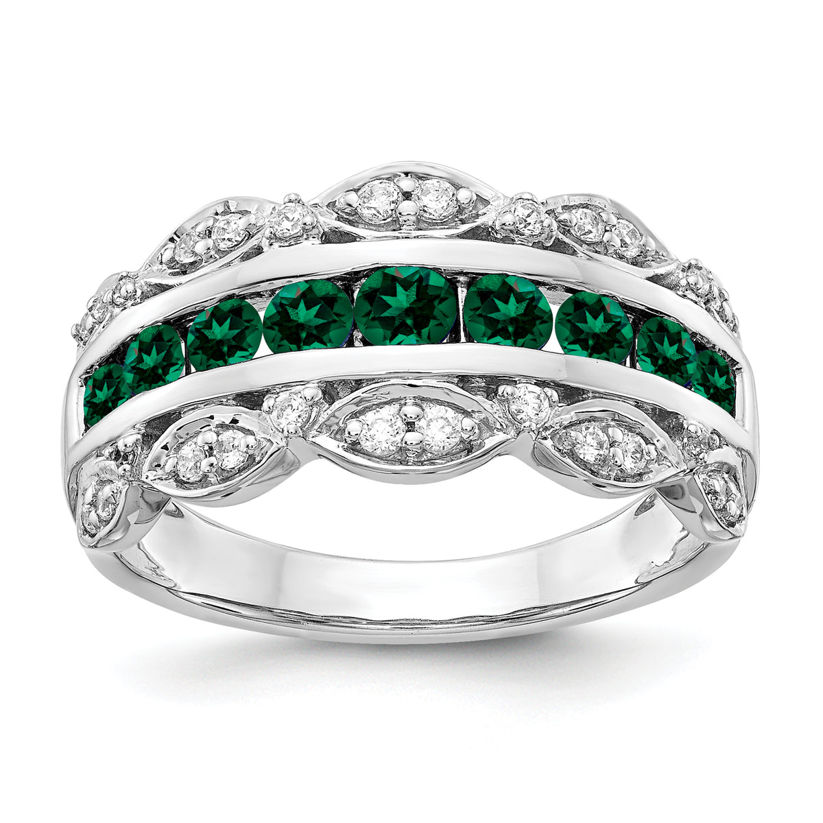 14k White Gold 1/5 carat Lab Grown Diamond VS/SI+ G+ and Lab Created Emerald Complete Fancy Ring