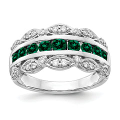 14k White Gold 1/5 carat Lab Grown Diamond VS/SI+ G+ and Lab Created Emerald Complete Fancy Ring