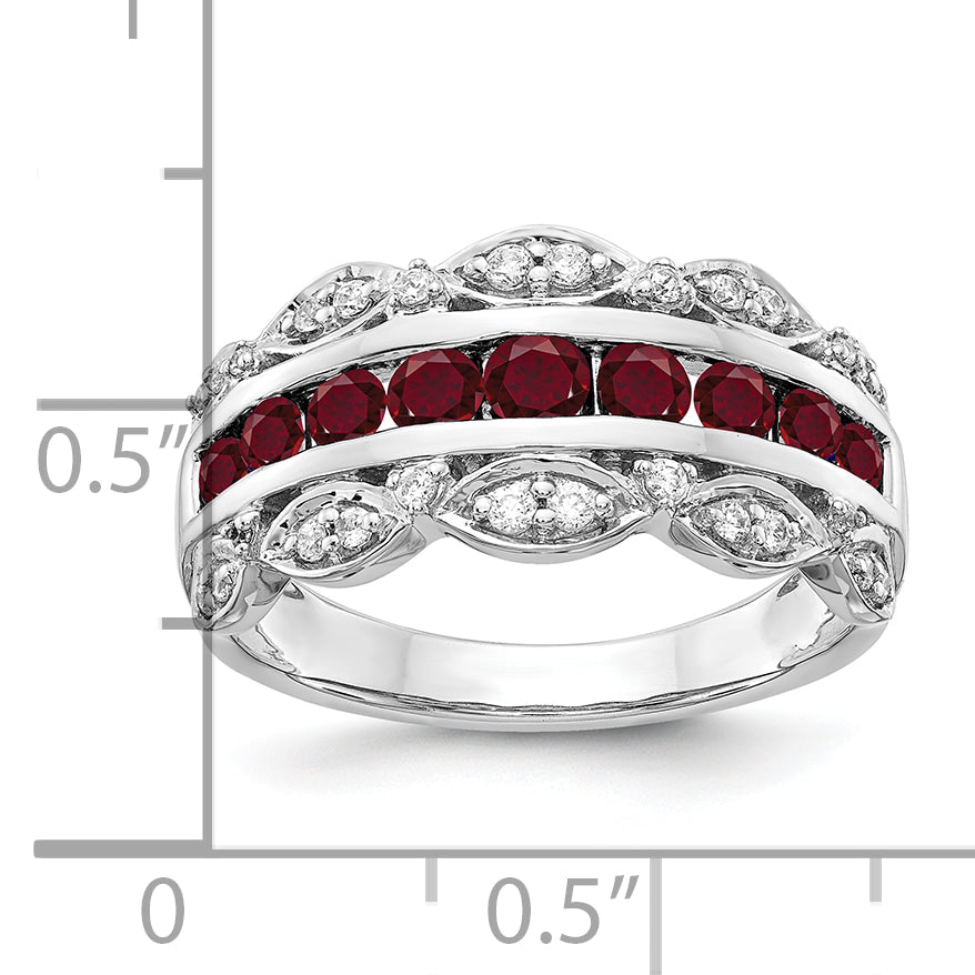 14k White Gold 1/5 carat Lab Grown Diamond VS/SI+ G+ and Lab Created Ruby Complete Fancy Ring