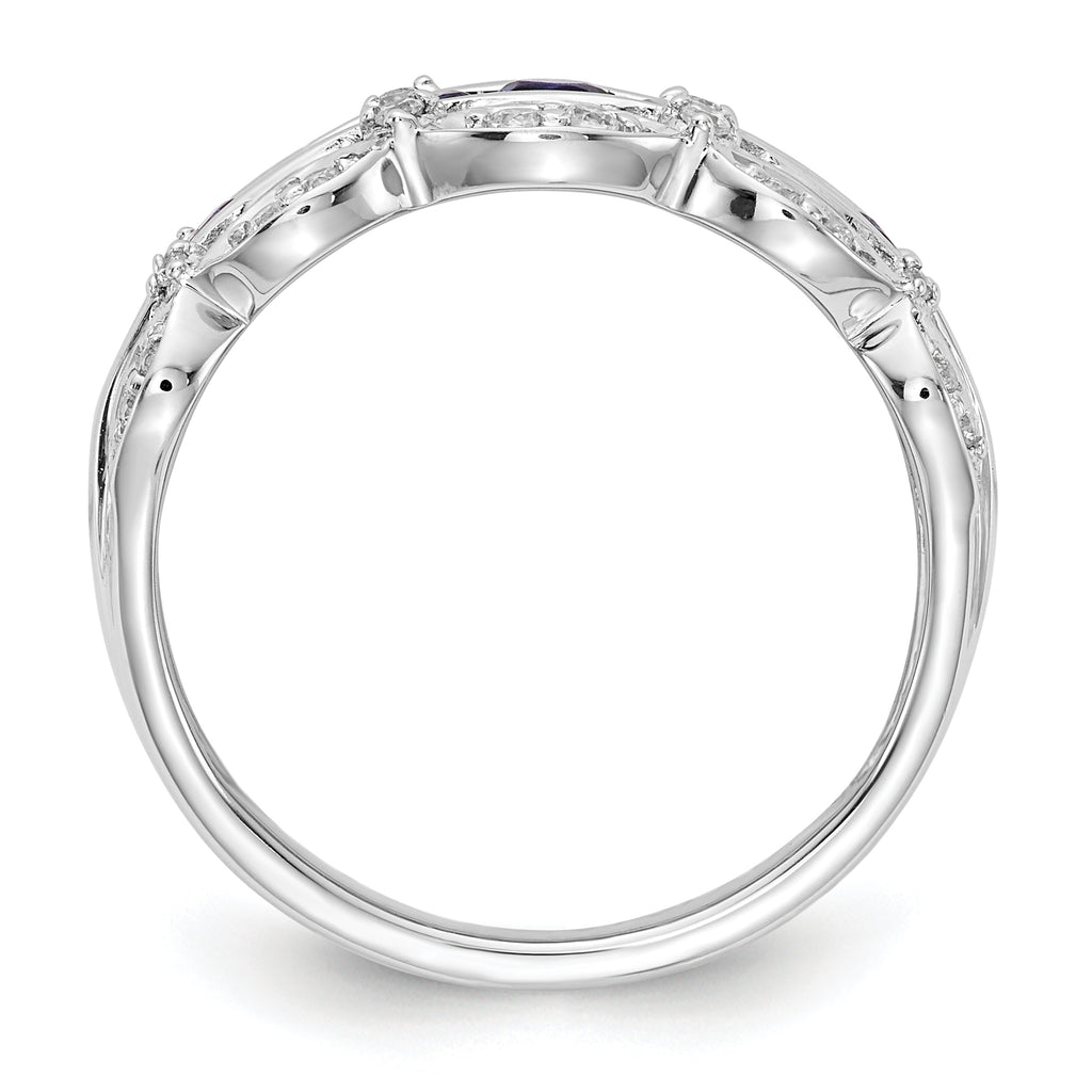14k White Gold 1/5 carat Lab Grown Diamond VS/SI+ G+ and Lab Created Blue Sapphire Complete Fancy Ring
