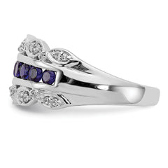 14k White Gold 1/5 carat Lab Grown Diamond VS/SI+ G+ and Lab Created Blue Sapphire Complete Fancy Ring