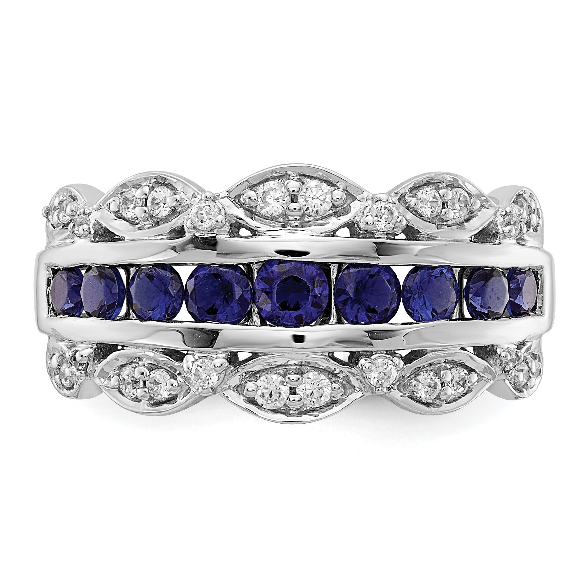 14k White Gold 1/5 carat Lab Grown Diamond VS/SI+ G+ and Lab Created Blue Sapphire Complete Fancy Ring