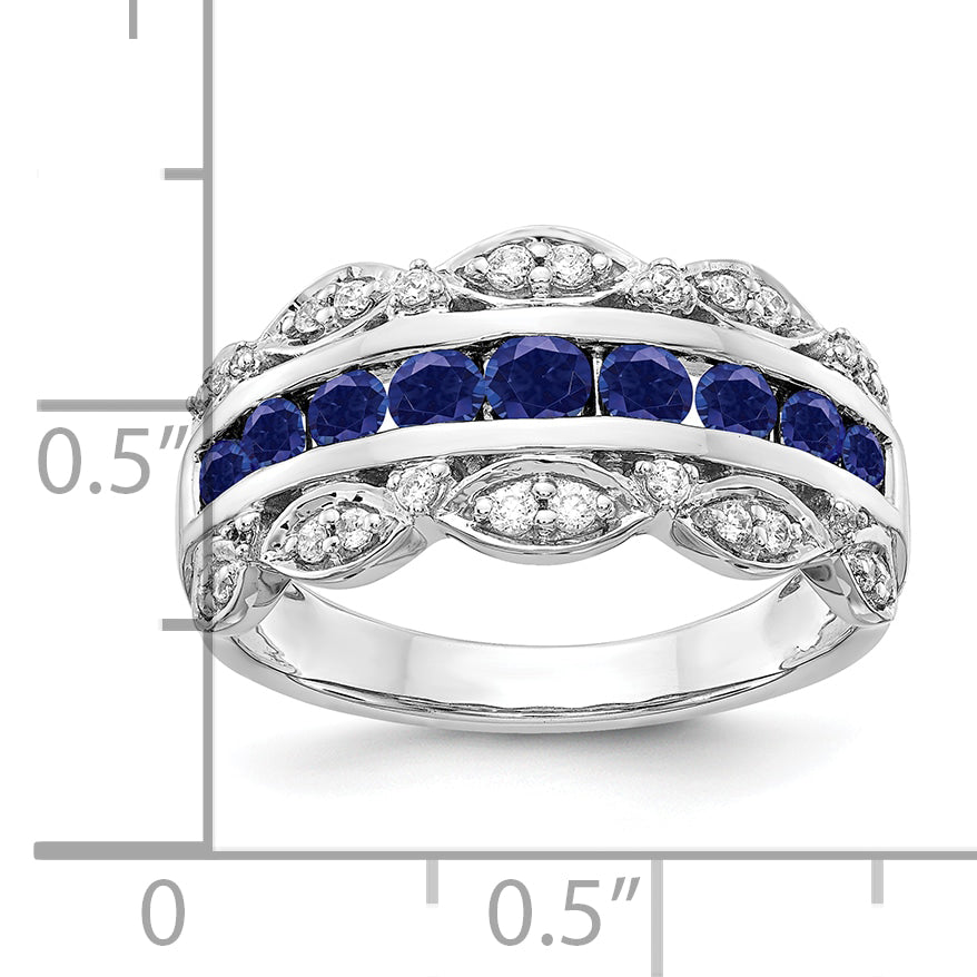 14k White Gold 1/5 carat Lab Grown Diamond VS/SI+ G+ and Lab Created Blue Sapphire Complete Fancy Ring