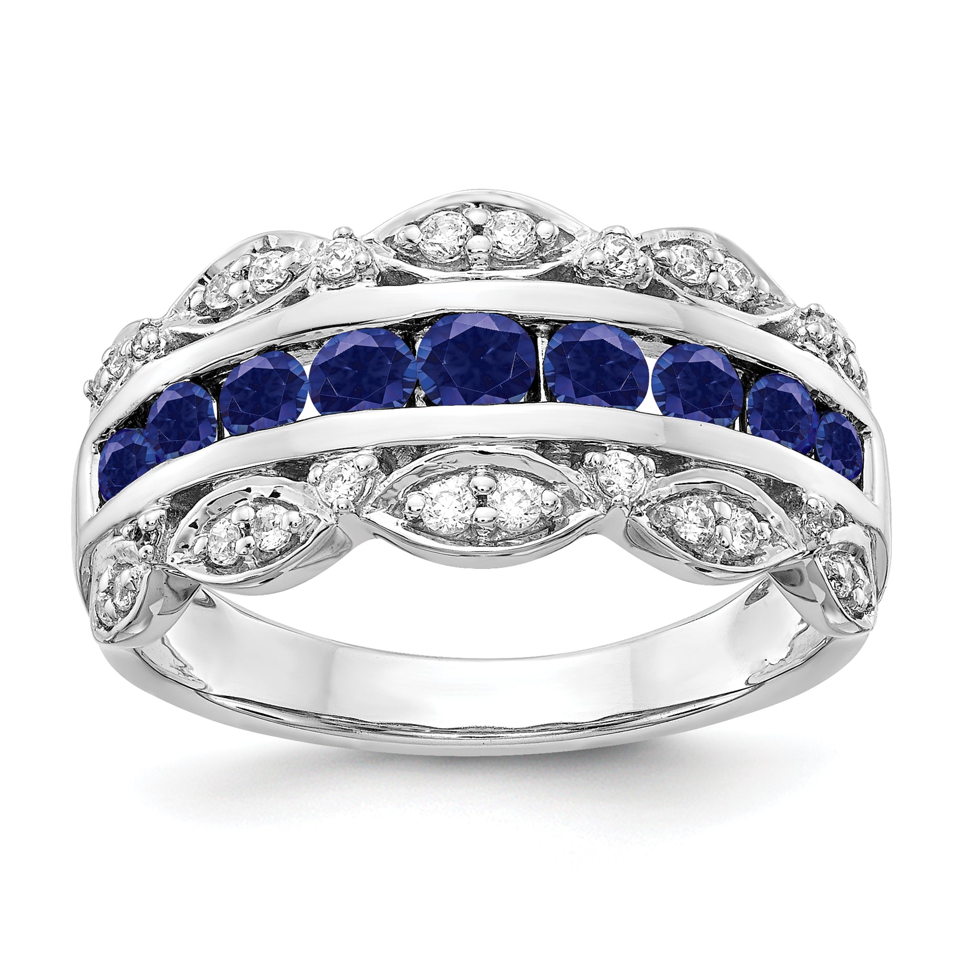14k White Gold 1/5 carat Lab Grown Diamond VS/SI+ G+ and Lab Created Blue Sapphire Complete Fancy Ring
