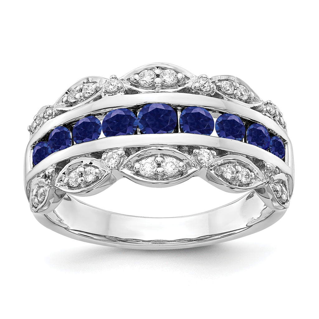 14k White Gold 1/5 carat Lab Grown Diamond VS/SI+ G+ and Lab Created Blue Sapphire Complete Fancy Ring