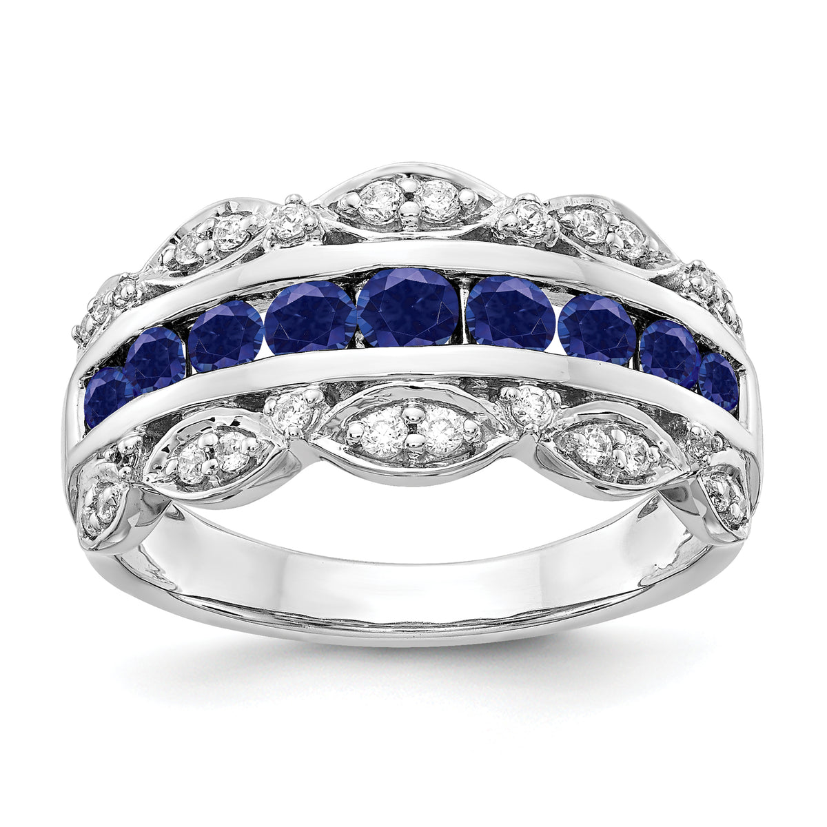 14k White Gold 1/5 carat Lab Grown Diamond VS/SI+ G+ and Lab Created Blue Sapphire Complete Fancy Ring